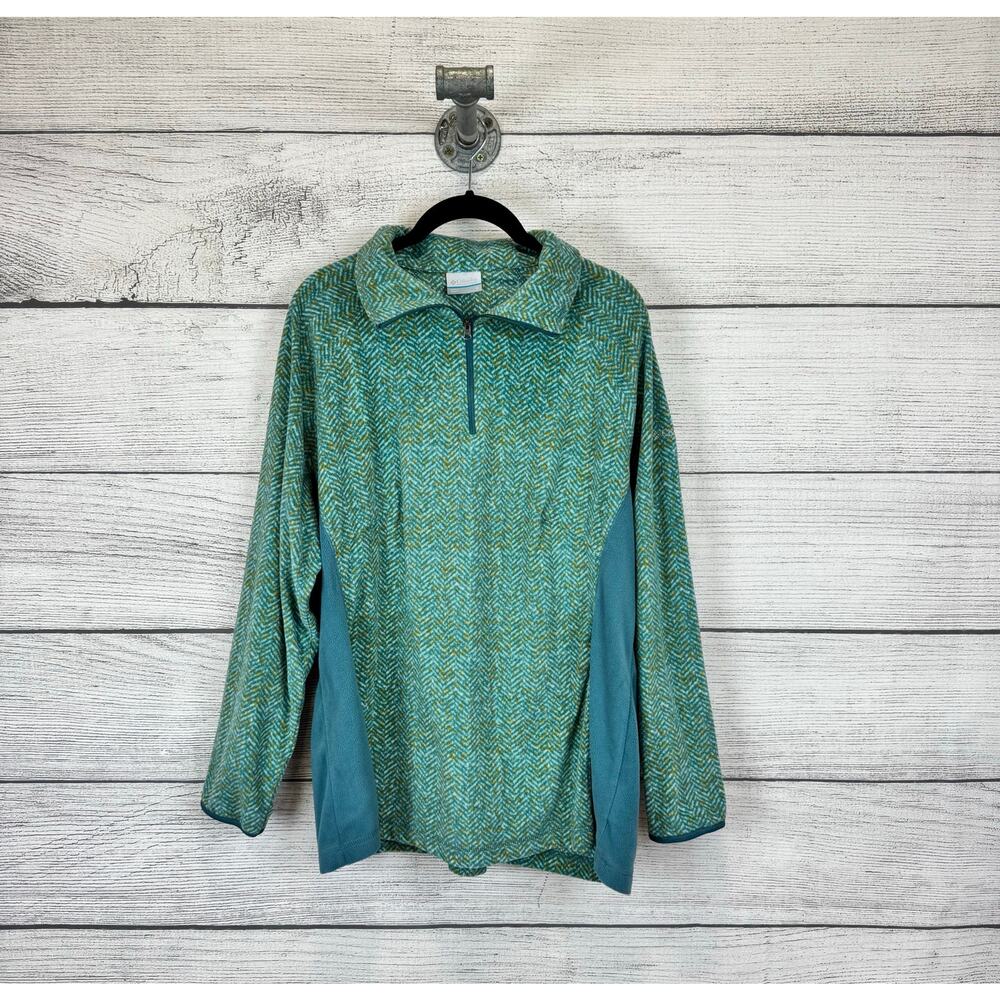 Columbia Plus Size Teal & Yellow Chevron Fleece Quarter Zip Jacket Size 1X